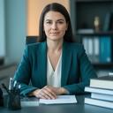 Mag. Anna Wagner am Schreibtisch mit Notizen, Telefon und einem geöffneten Gesetzesband